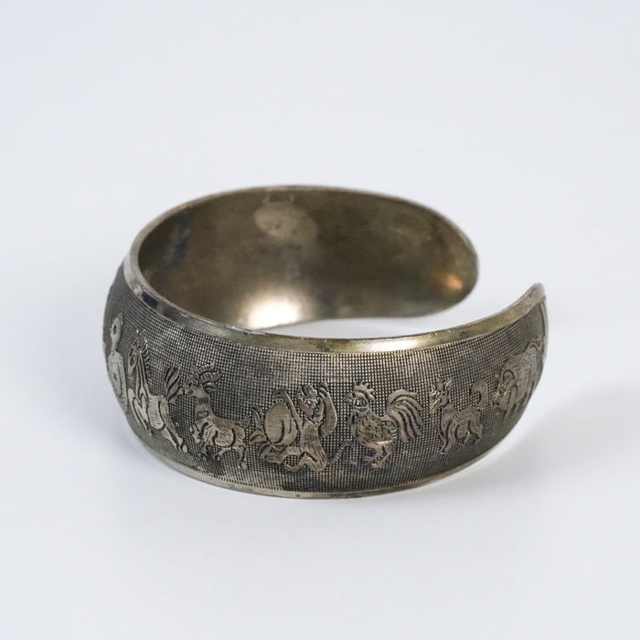 Vintage Zodiac Animal Engraved Cuff Bracelet