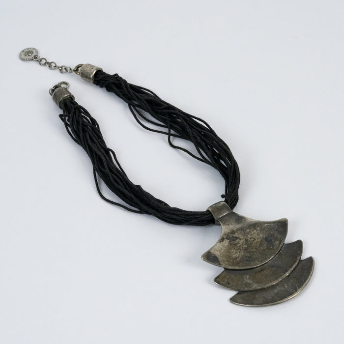 Vintage Kostibas Abstract Tiered Pendant Necklace – Silver Tone Statement Necklace