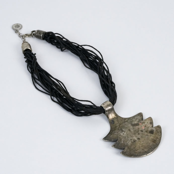 Vintage Kostibas Abstract Tiered Pendant Necklace – Silver Tone Statement Necklace