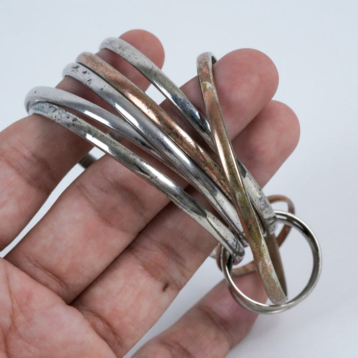 Vintage Mixed Metal Bangle Set | Silver & Copper Tone Stack Bracelets