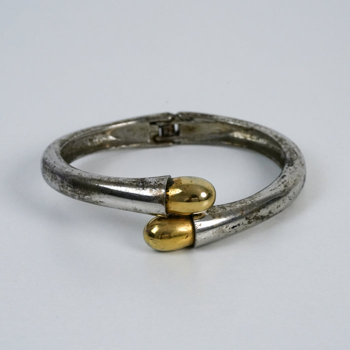 Vintage Two Tone Hinged Bangle Bracelet | Silver & Gold Statement Cuff