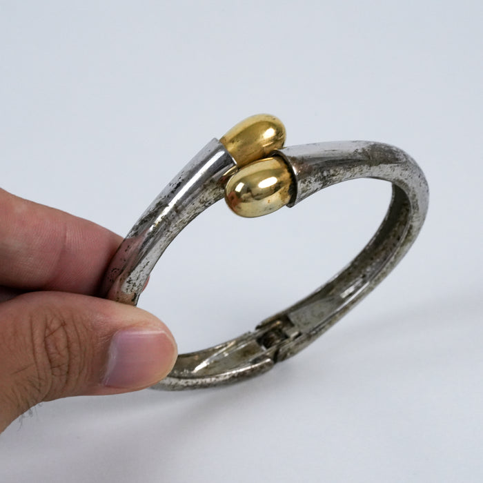 Vintage Two Tone Hinged Bangle Bracelet | Silver & Gold Statement Cuff