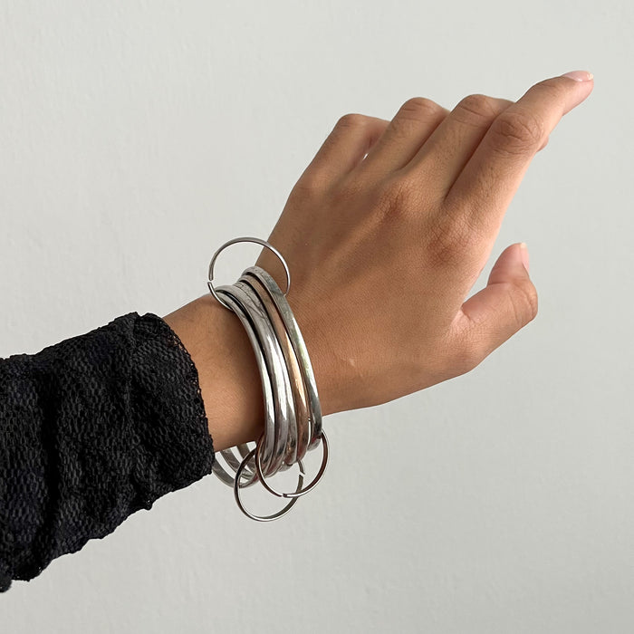 Vintage Mixed Metal Bangle Set | Silver & Copper Tone Stack Bracelets