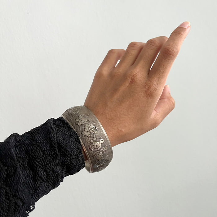 Vintage Zodiac Animal Engraved Cuff Bracelet
