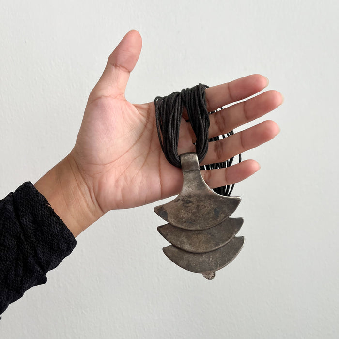 Vintage Kostibas Abstract Tiered Pendant Necklace – Silver Tone Statement Necklace