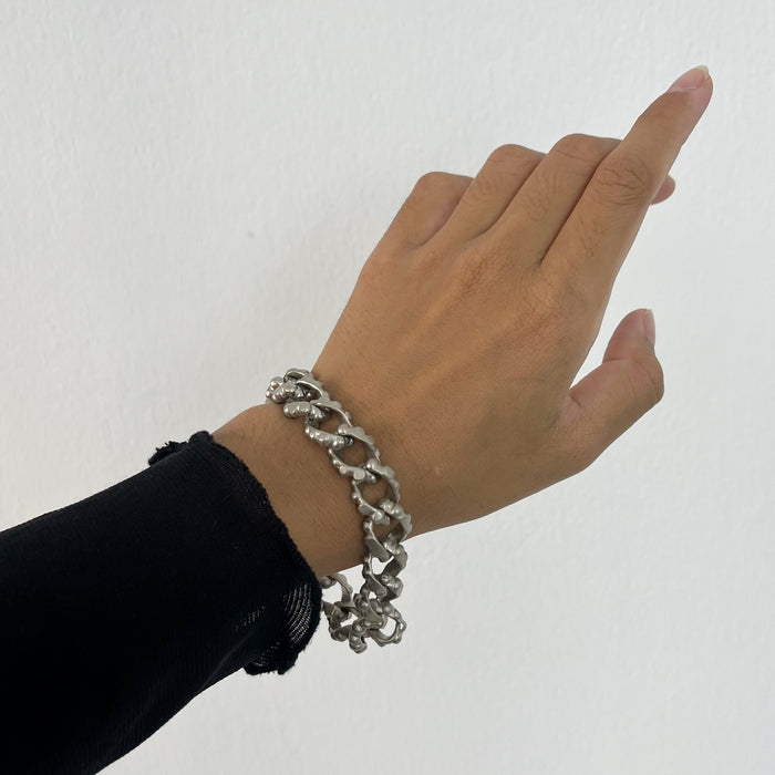 Vintage Matte Silver Double Link Chain Bracelet | Chunky Textured Statement Bracelet | Minimalist Chain Jewelry