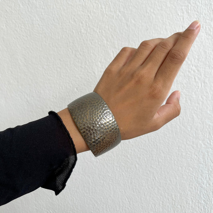 Vintage Hammered Brass Cuff Bracelet, Wide Textured Open Cuff Bracelet
