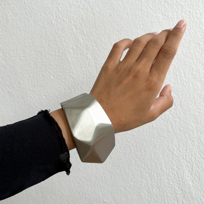 Vintage Matte Silver Geometric Wide Cuff Bracelet