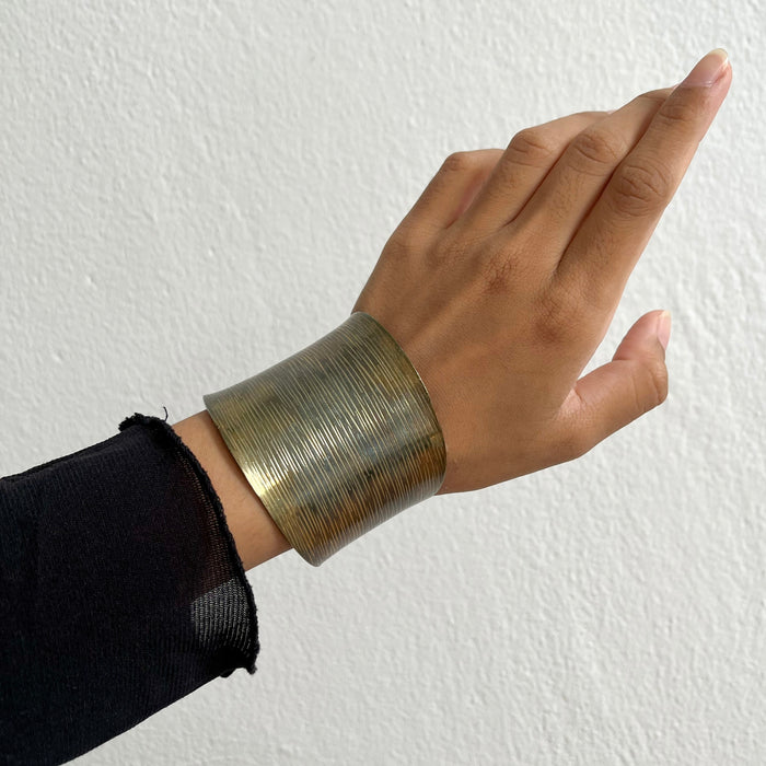 Vintage Brushed Bronze Tone Wide Cuff Bracelet