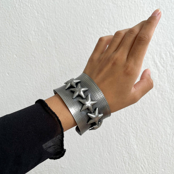 Vintage Silver Tone Star Cuff Bracelet