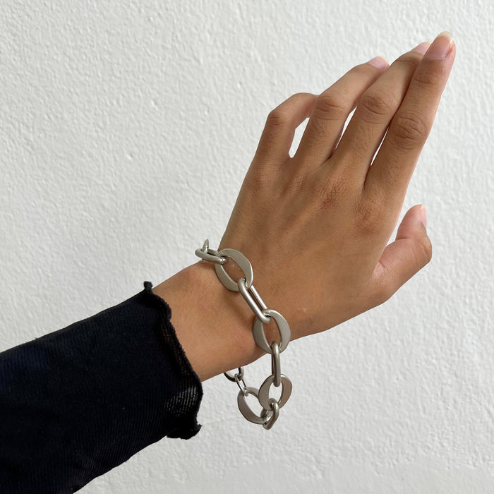 Vintage Matte Silver Chunky Chain Link Bracelet