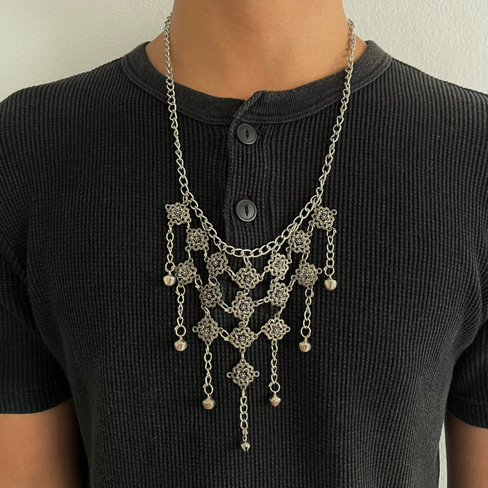 Vintage Silver Floral Dangle Bib Necklace
