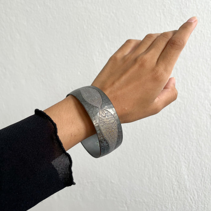 Vintage Engraved Fish Design Cuff Bracelet