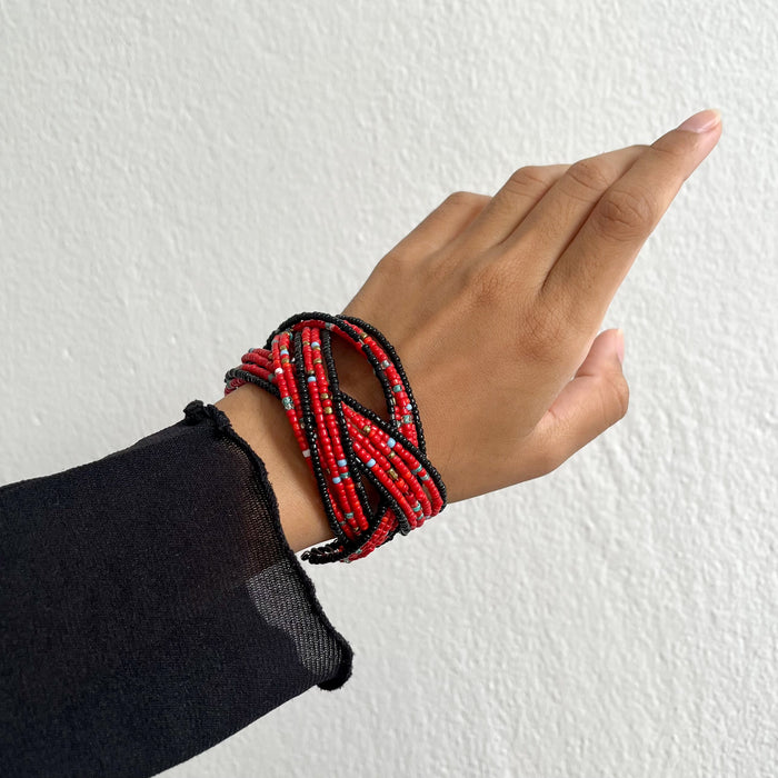 Vintage Beaded Cuff Bracelet, Handmade Seed Bead Wrap Bracelet