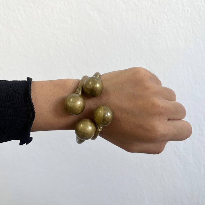 Vintage Brass Open Cuff Bracelet with Spherical Ends 2 pieces