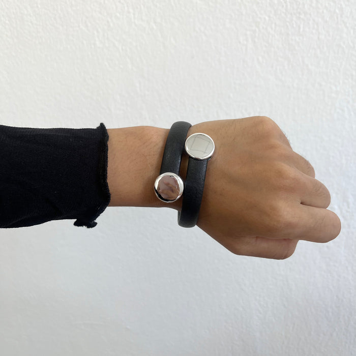 Vintage Black Leather Double-Circle Bracelet