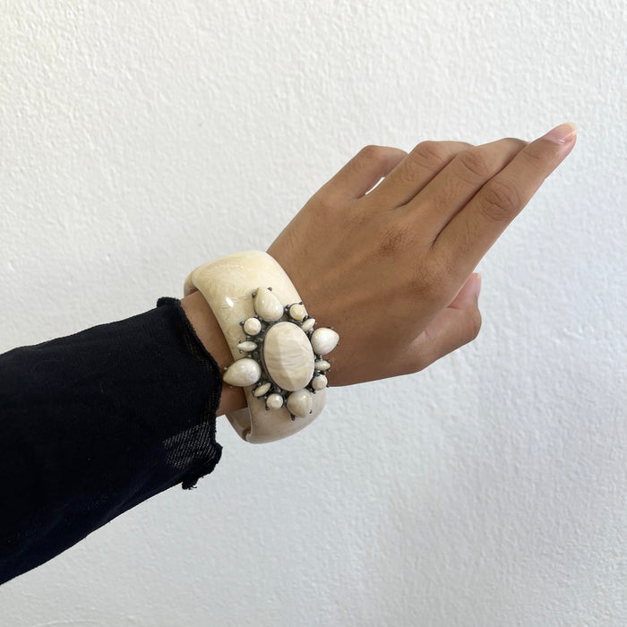 Vintage Ivory Carved Statement Cuff Bracelet