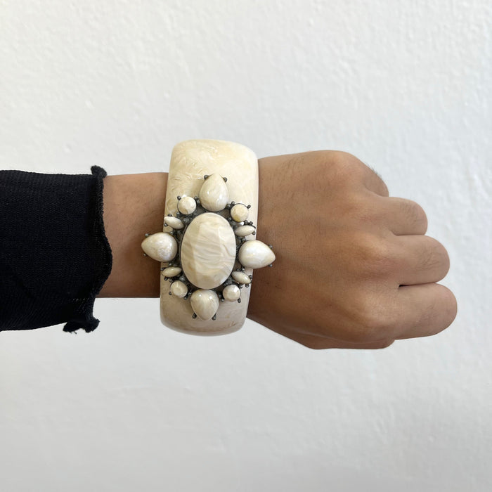 Vintage Ivory Carved Statement Cuff Bracelet
