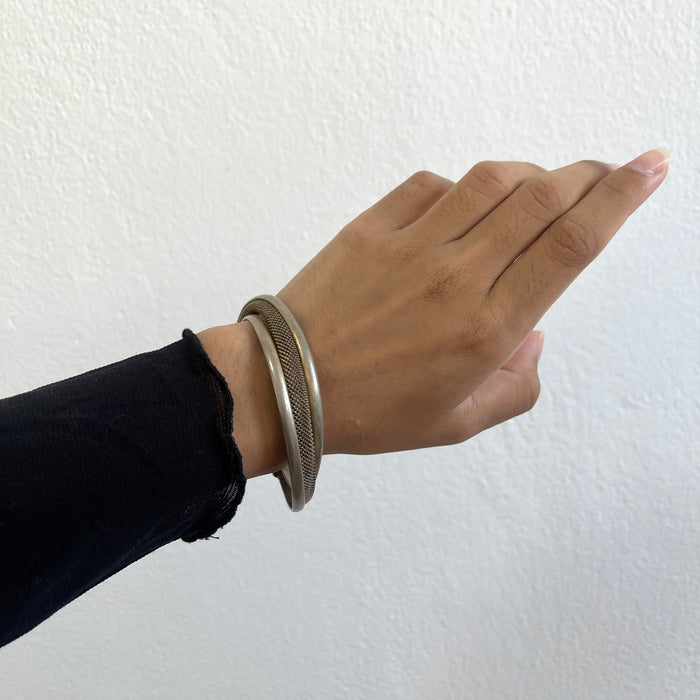Vintage Mesh Double-Band Open Cuff Bracelet