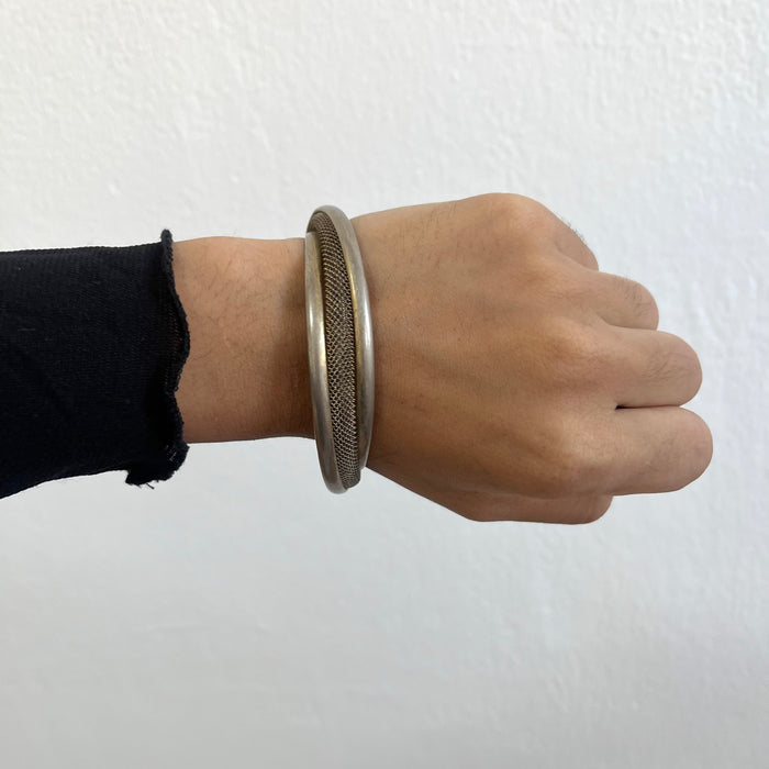 Vintage Mesh Double-Band Open Cuff Bracelet