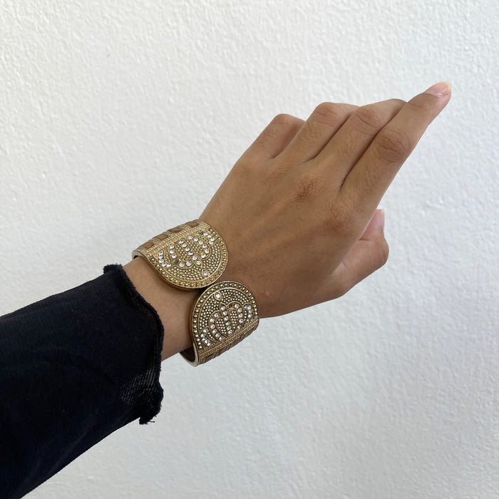 Vintage Gold-Tone Paisley Rhinestone Statement Cuff Bracelet