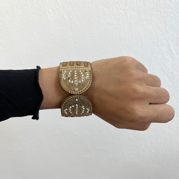Vintage Gold-Tone Paisley Rhinestone Statement Cuff Bracelet