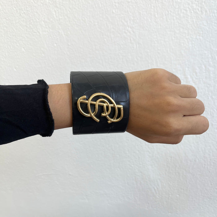 Vintage CPS CHAPS Black Leather-Effect Statement Cuff