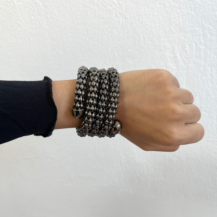 Vintage Hematite Black Beaded Statement Cuff Bracelet