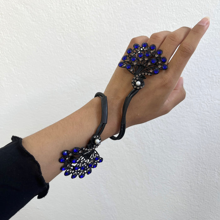 Vintage Sapphire Blue Peacock Feather Statement Bracelet