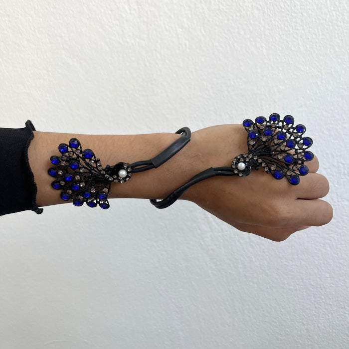 Vintage Sapphire Blue Peacock Feather Statement Bracelet