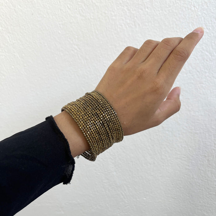 Vintage Bronze Beaded Statement Cuff Bracelet