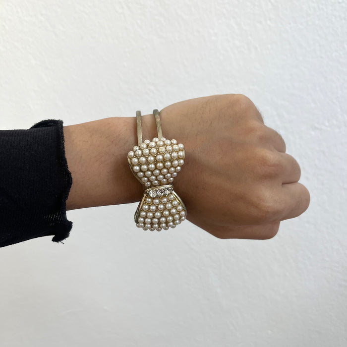 Vintage Pearl Bow Statement Bracelet