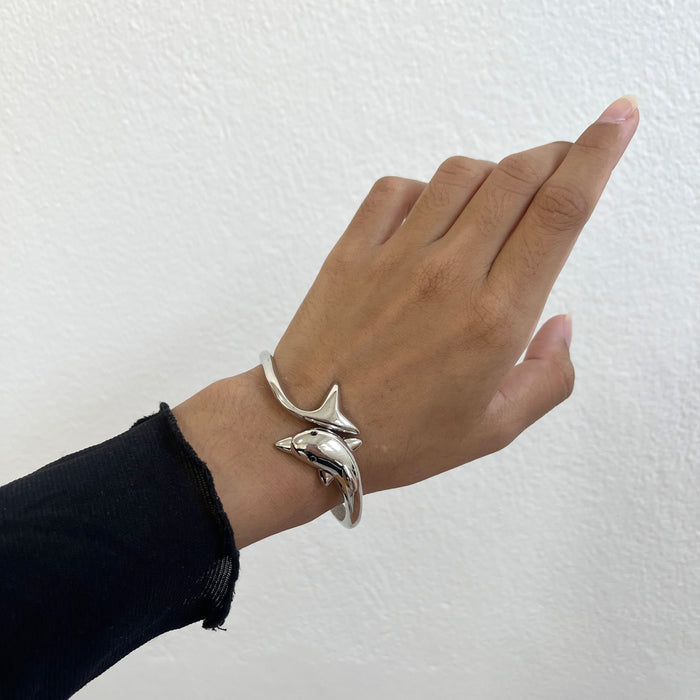 Vintage Silver-Tone Dolphin Cuff Bracelet