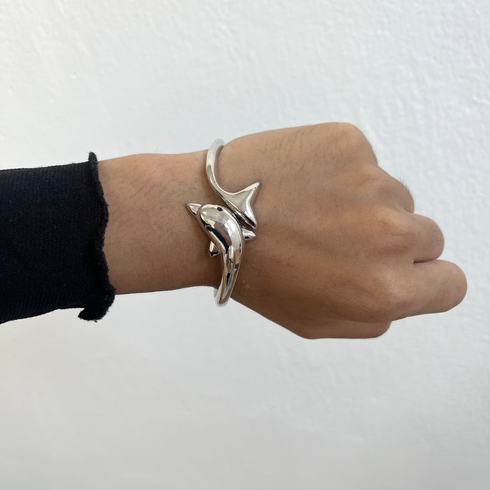 Vintage Silver-Tone Dolphin Cuff Bracelet