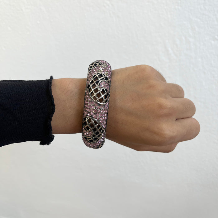 Vintage Silver-Tone Purple Rhinestone Cuff Bracelet