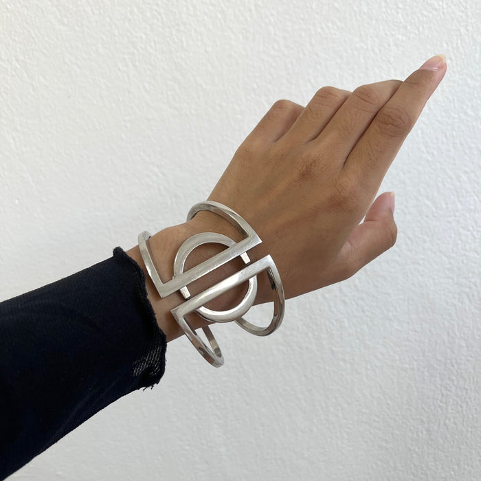Vintage Silver Minimalist Geometric Statement Cuff Bracelet