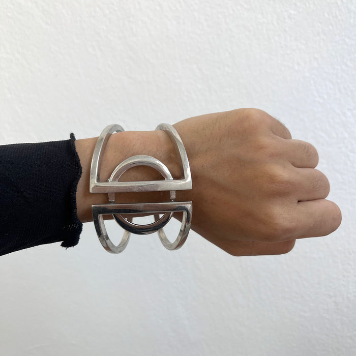 Vintage Silver Minimalist Geometric Statement Cuff Bracelet