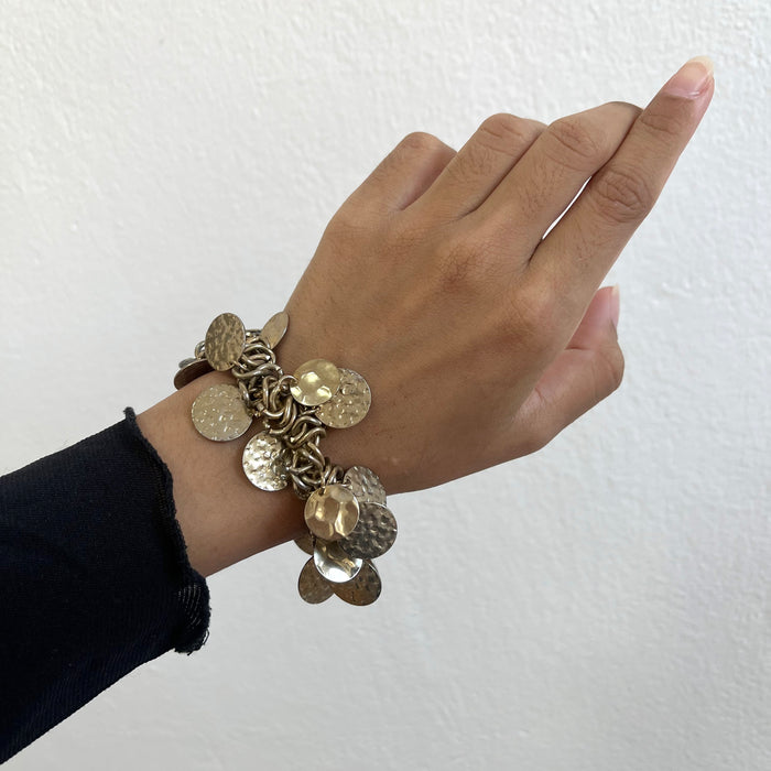 Vintage Gold-Tone Hammered Disc Charm Bracelet