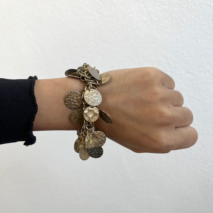 Vintage Gold-Tone Hammered Disc Charm Bracelet