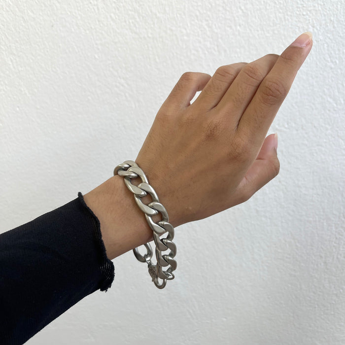 Vintage Silver Tone Chunky Curb Chain Bracelet