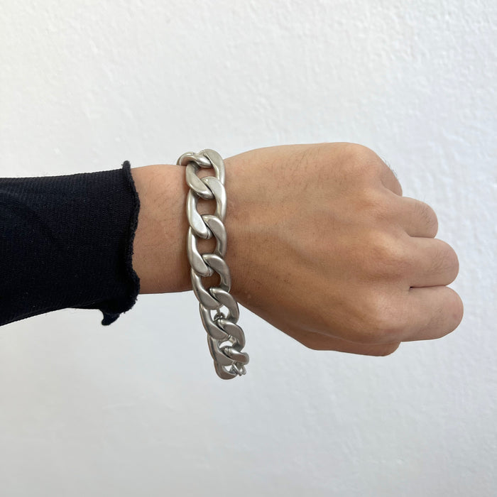 Vintage Silver Tone Chunky Curb Chain Bracelet