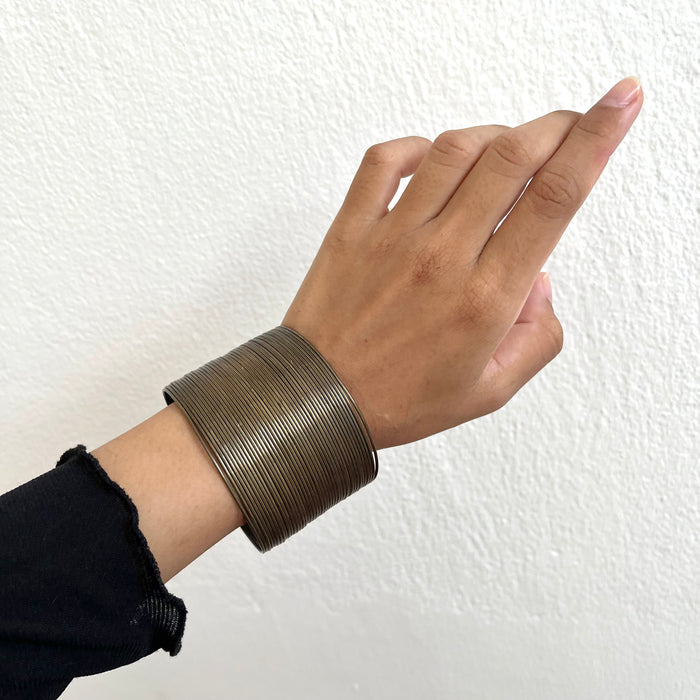 Vintage Multi-Wire Wrapped Wide Cuff Statement Bracelet