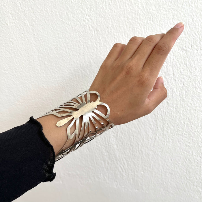Vintage Silver-Tone Openwork Butterfly Cuff Bracelet