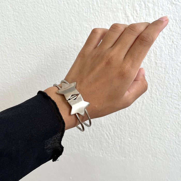 Vintage Silver-Tone Double-Strand Star Cuff Bracelet