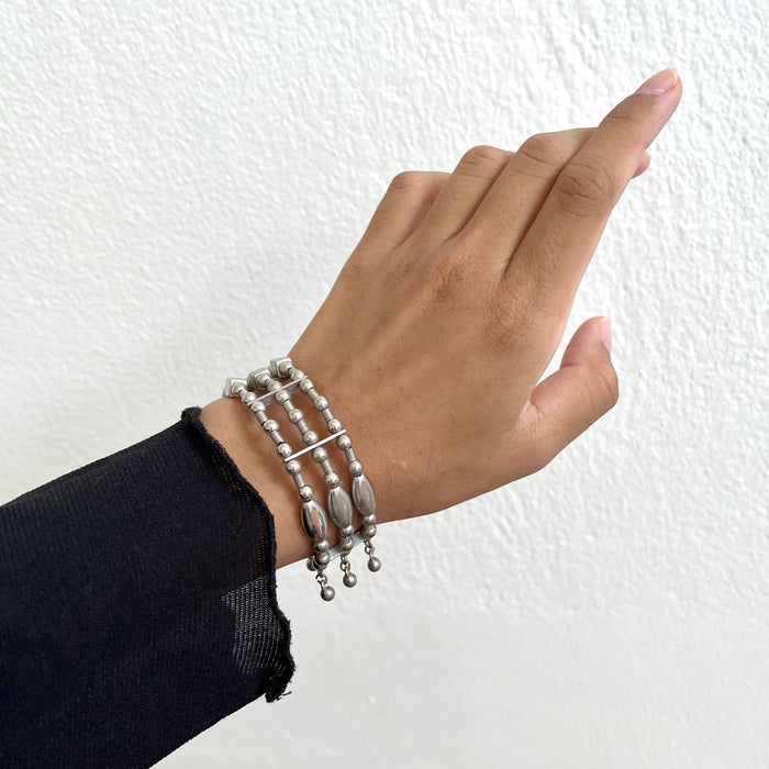 Vintage Silver-Tone Triple-Strand Beaded Cuff Bracelet