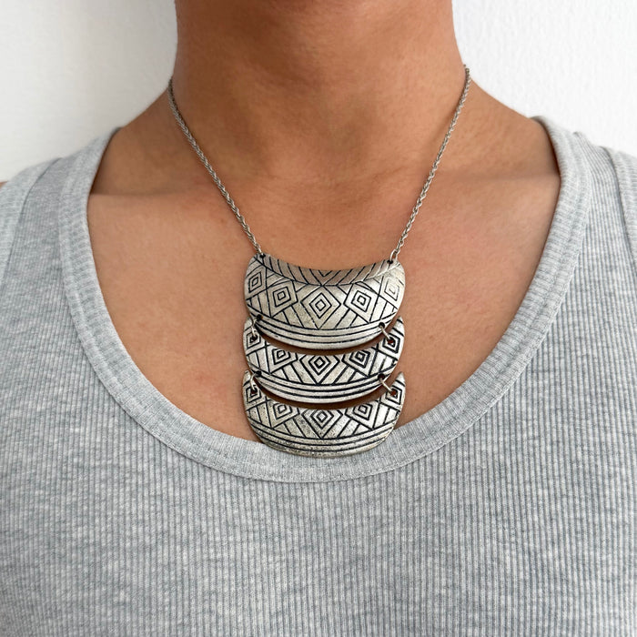 Vintage Layered Tribal Geometric Statement Necklace