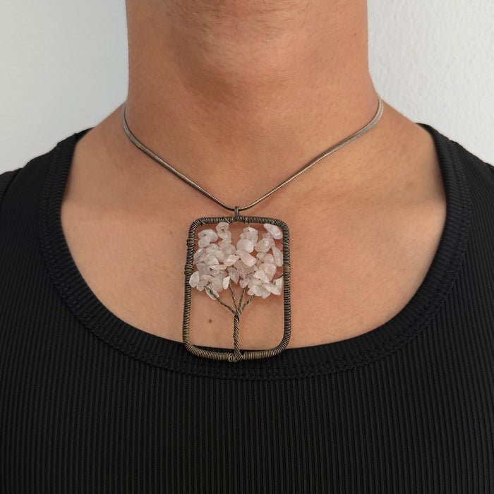 Vintage Lovisa Quartz Tree of Life Necklace, Natural Stone Pendant, Wire Wrapped Statement Necklace