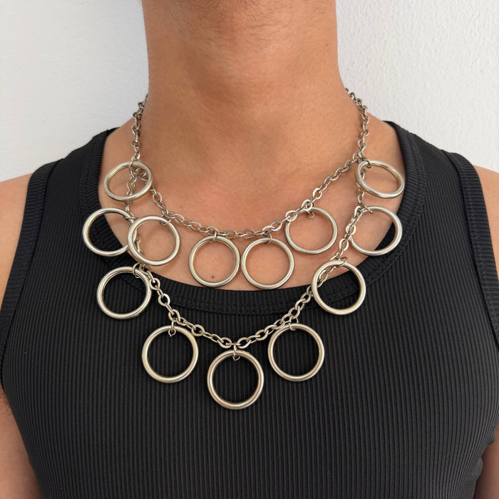 Vintage Gold Tone Circle Link Necklace, Statement Chain Necklace
