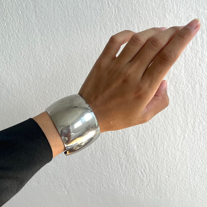 Vintage Silver-Tone Wide Minimalist Cuff Bracelet
