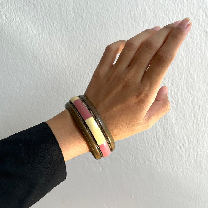 Vintage Two-Tone Pink & Ivory Bangle Bracelet Set
